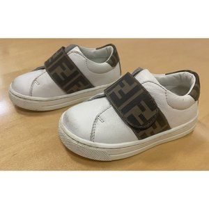 Fendi Child Napa white leather sneakers with adjustable strap 20 US 4 MSRP $430